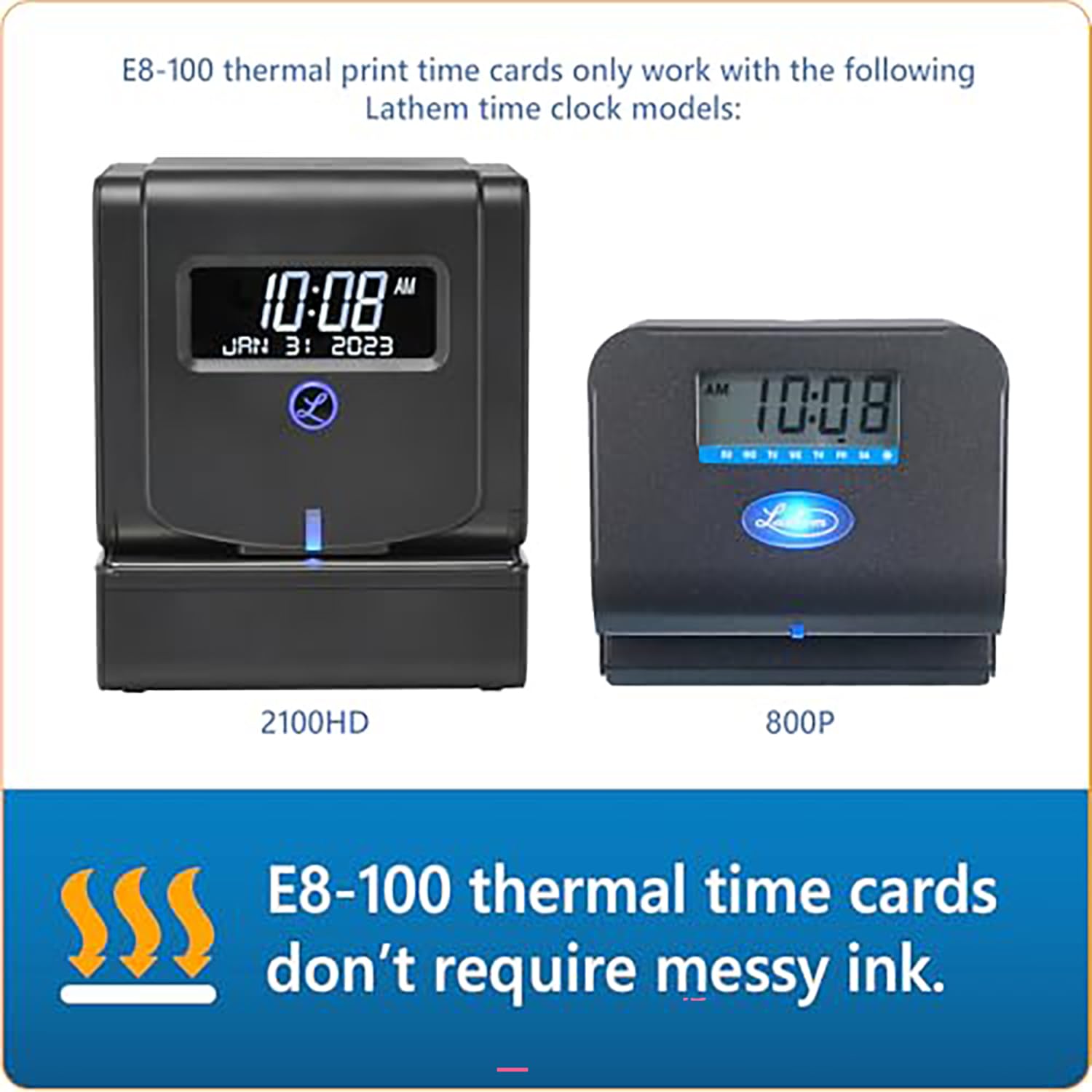 Lathem Weekly Thermal Print Time Cards, Single Sided 2100HD and 800P Time Clocks, 9", 100 Pack (E8-100)